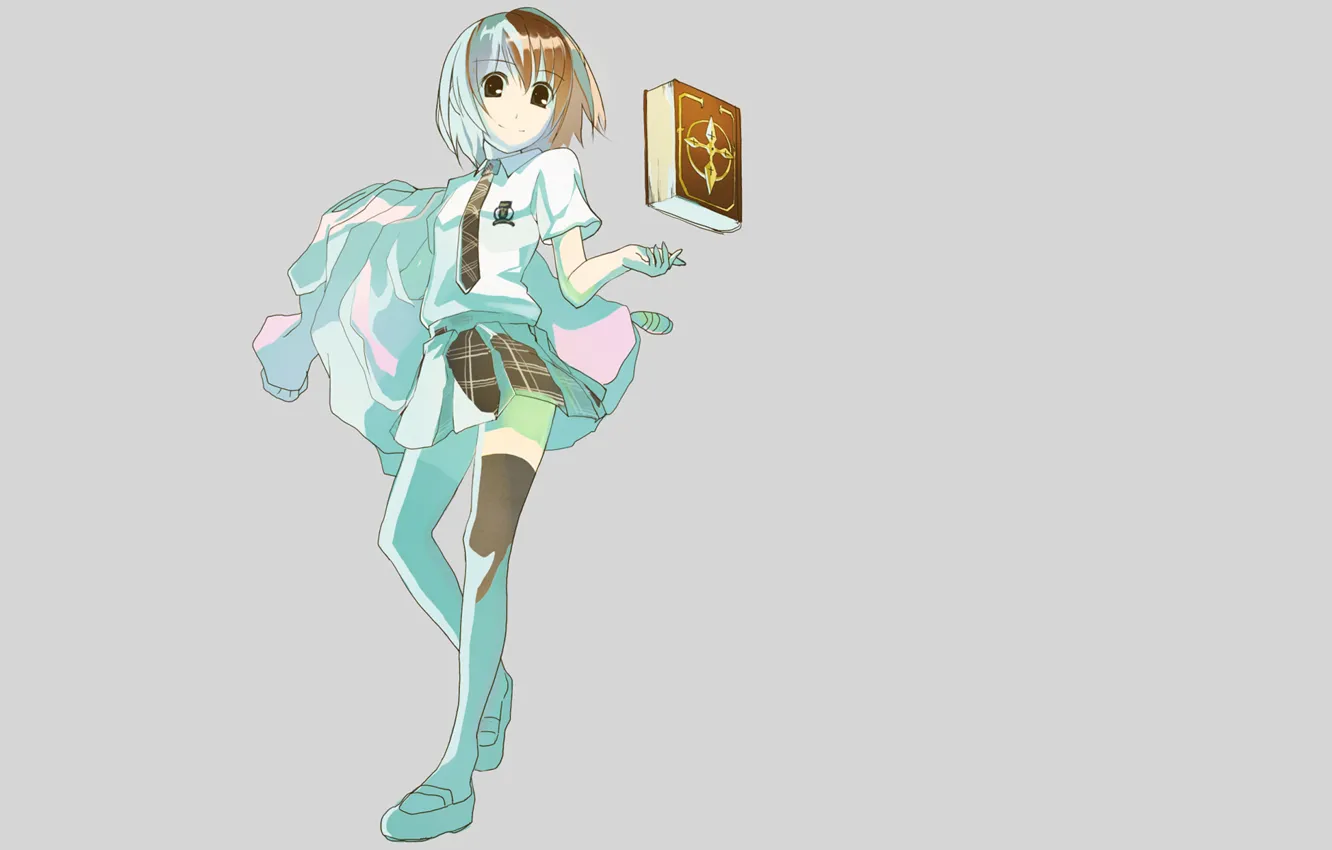 Photo wallpaper girl, magic, skirt, minimalism, stockings, anime, girl, book