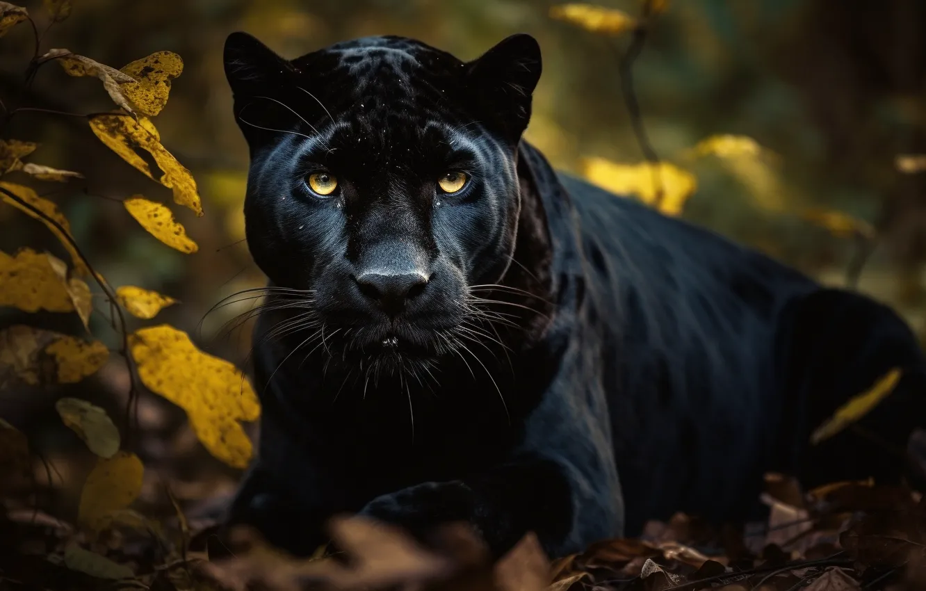 Photo wallpaper look, face, pose, portrait, Panther, wild cat, AI art, neural network