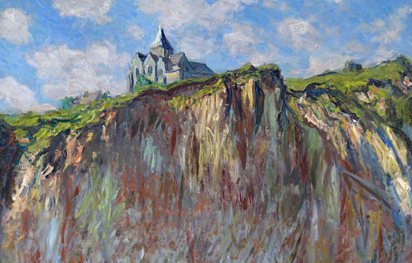Photo wallpaper landscape, rock, picture, Claude Monet, The Church in Varengeville
