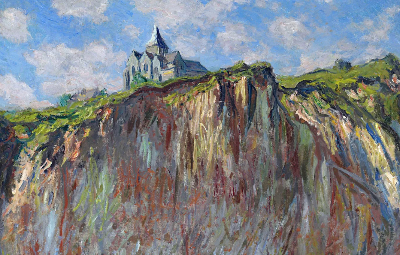 Photo wallpaper landscape, rocks, picture, Claude Monet, The Church in Varengeville
