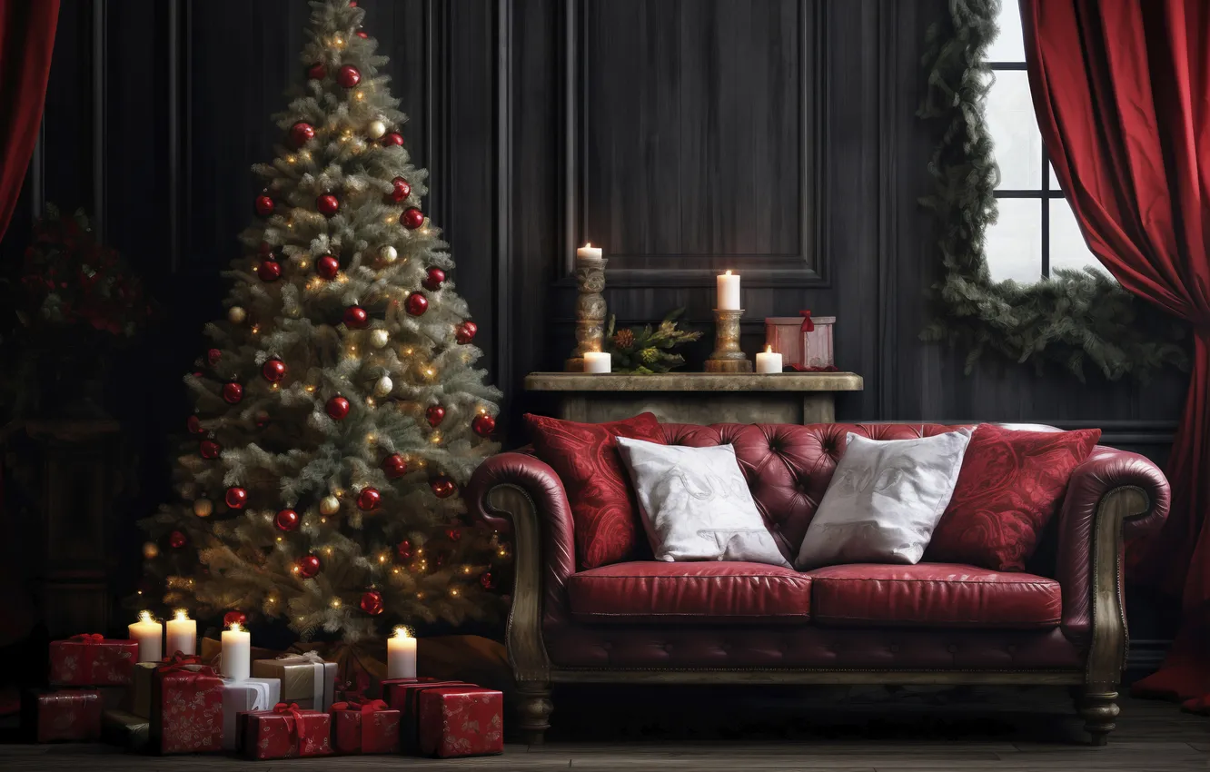 Photo wallpaper room, tree, new year, interior, Christmas, Christmas, tree, interior