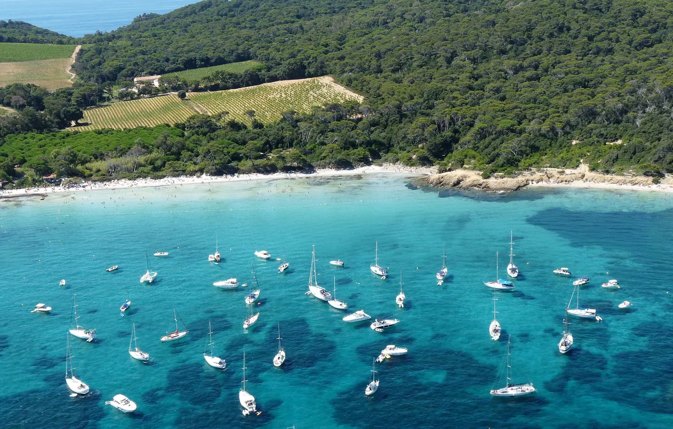 Photo wallpaper sea, beach, coast, boat, France, yacht, the, Anse de la Cortade