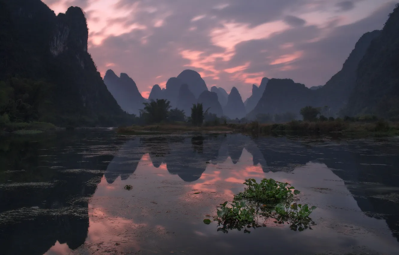 Photo wallpaper landscape, mountains, nature, river, China, Yangshuo, Sergey Zalivin, karst peaks