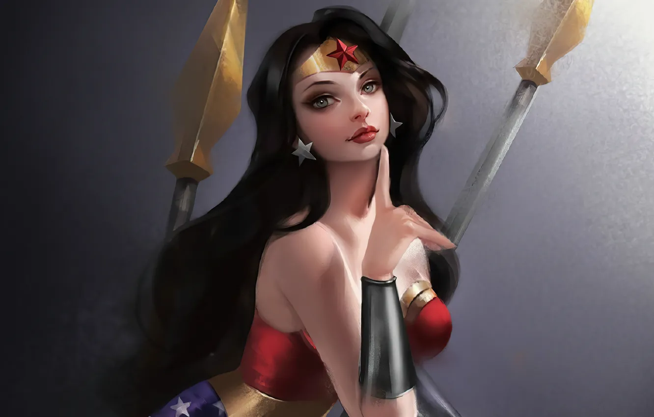 Photo wallpaper Wonder Woman, gesture, long hair, comics, beautiful girl, character, marvel, Digital Art