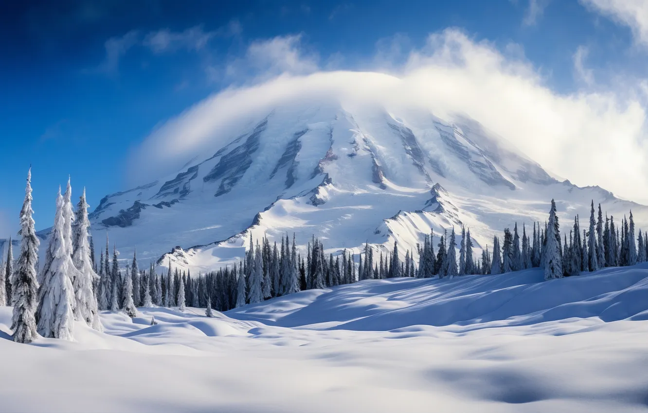 Photo wallpaper winter, forest, snow, trees, mountains, tree, forest, landscape