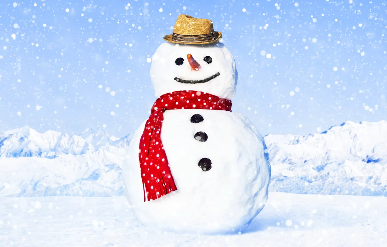 Photo wallpaper winter, snow, snowman, happy, winter, snow, snowman