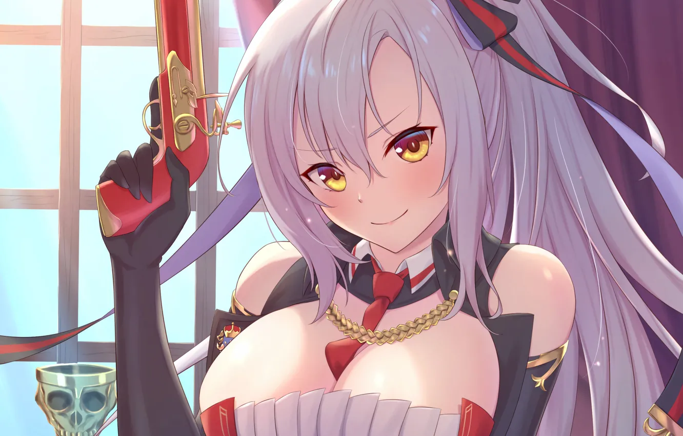 Photo wallpaper girl, sexy, cleavage, blouse, long hair, boobs, anime, beautiful