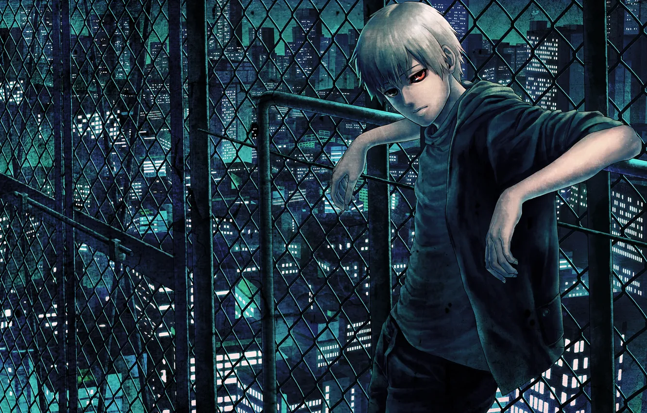 Photo wallpaper night, the city, mesh, anime, art, guy, Tokyo ghoul, tokyo ghoul