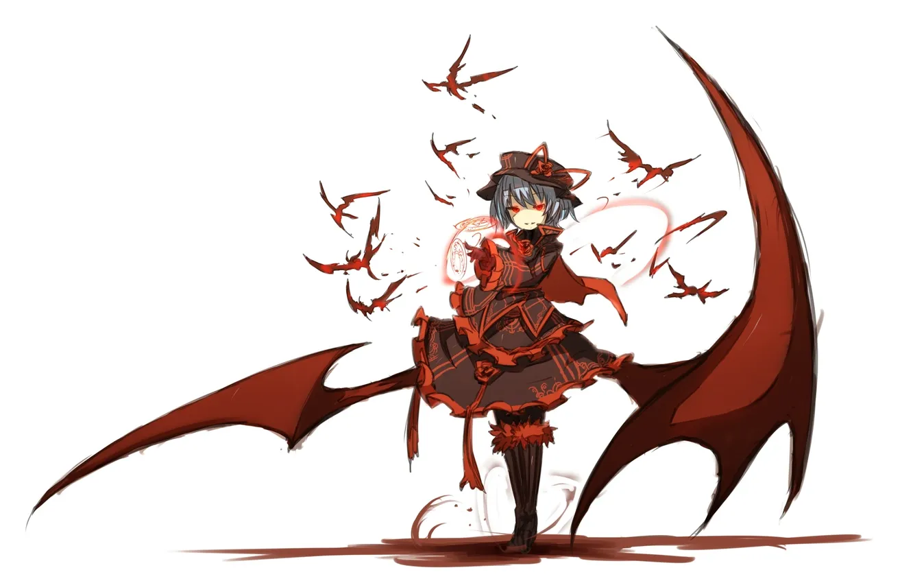 Photo wallpaper girl, bird, magic, wings, art, touhou, shirogane usagi, Remilia Scarlet