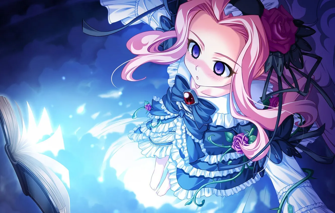 Photo wallpaper girl, dress, long hair, loli, pink hair, purple eyes, taiyo no puromia