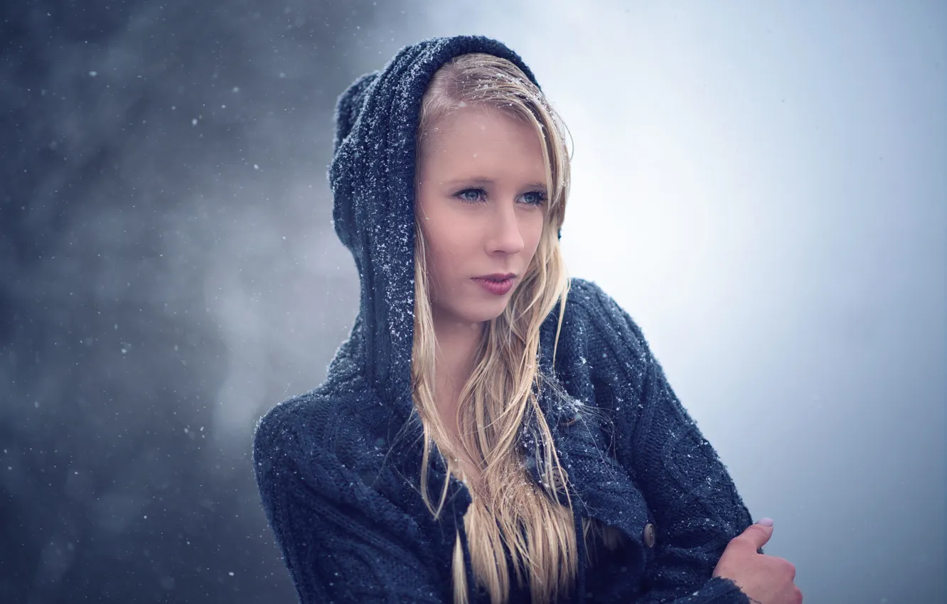 Photo wallpaper look, snow, hood, sponge