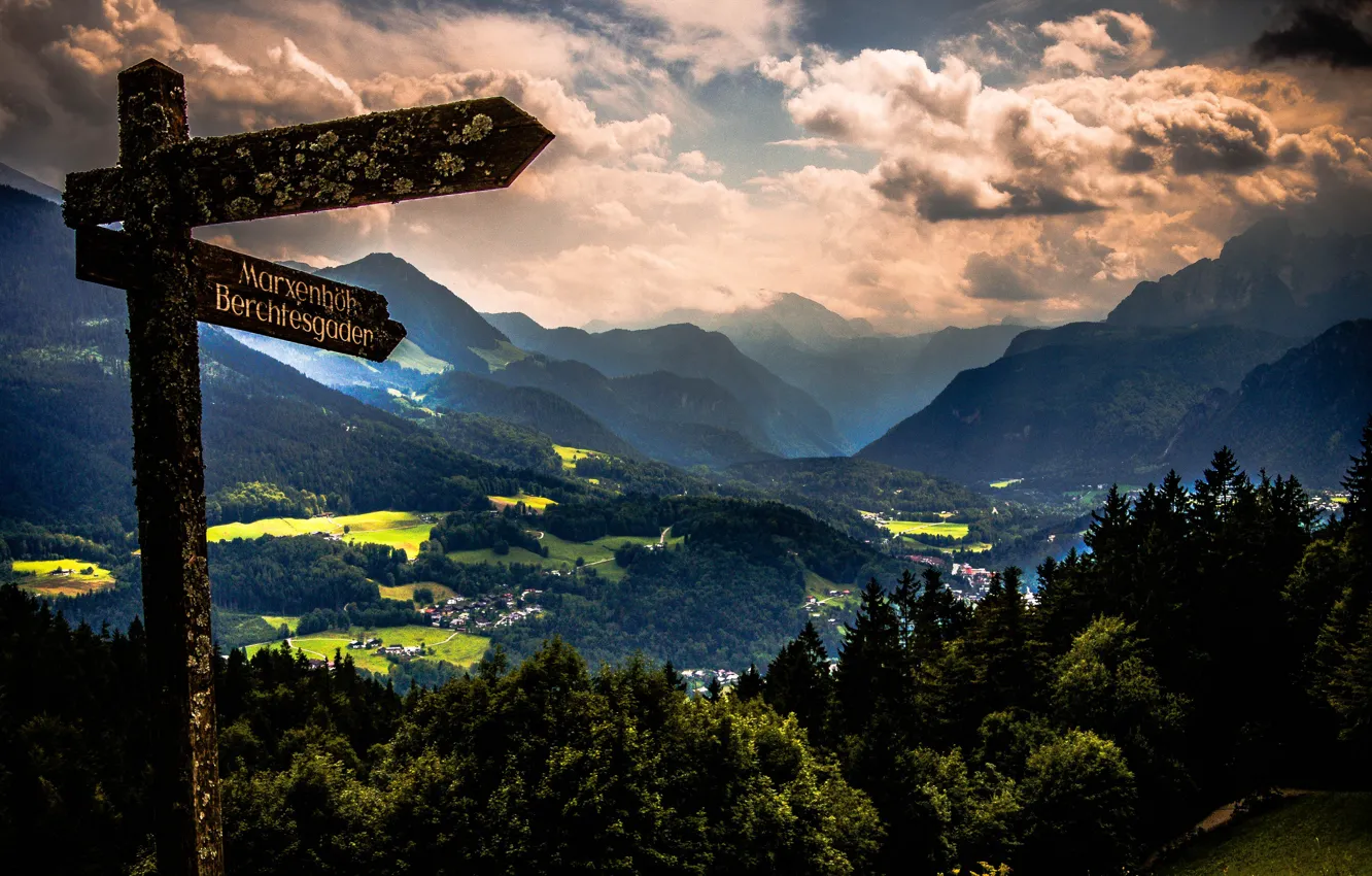 Photo wallpaper landscape, mountains, clouds, nature, the city, Germany, Bayern, Alps