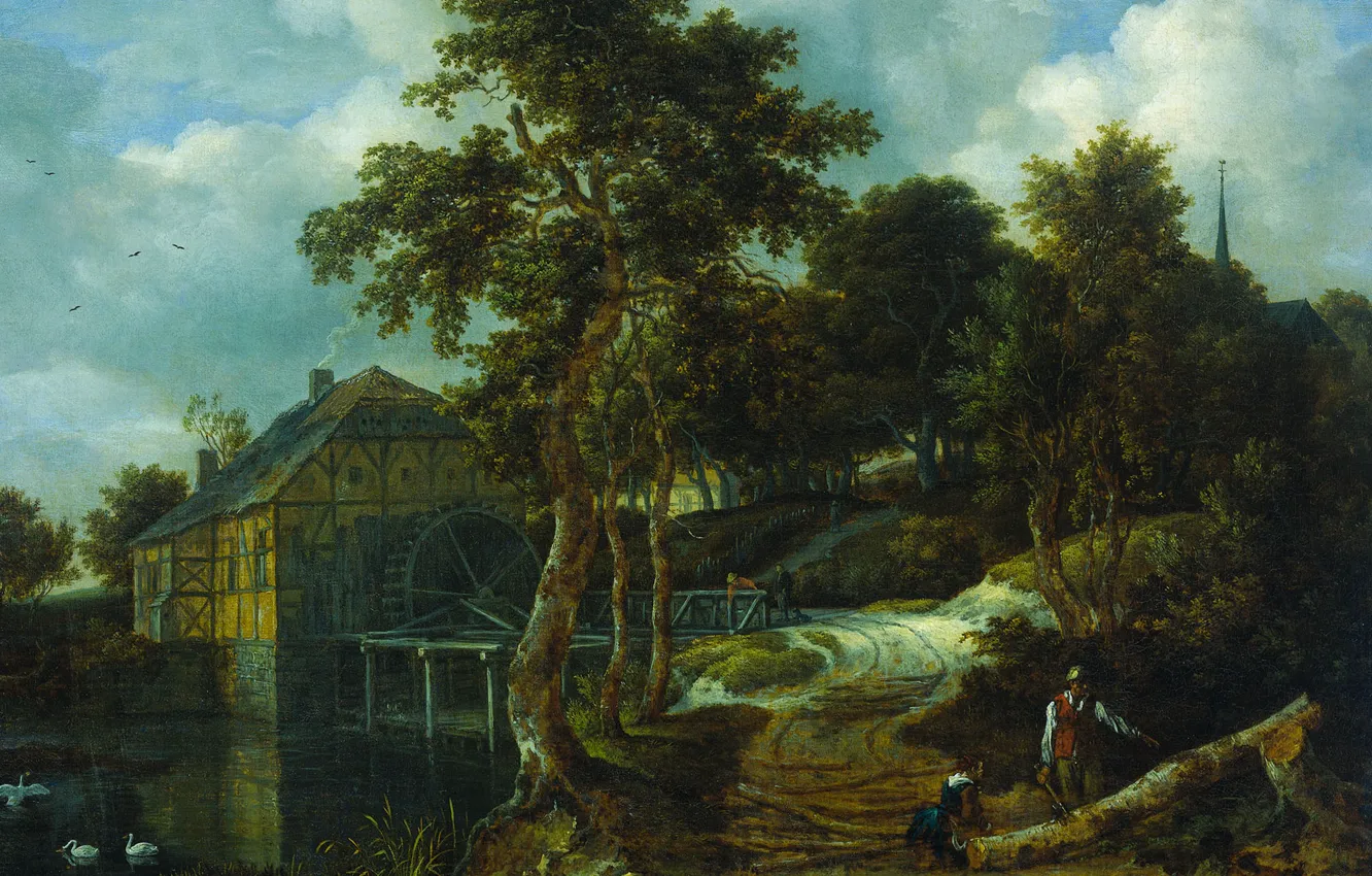 Photo wallpaper oil, picture, canvas, Jacob van Ruisdael, Landscape with a Watermill