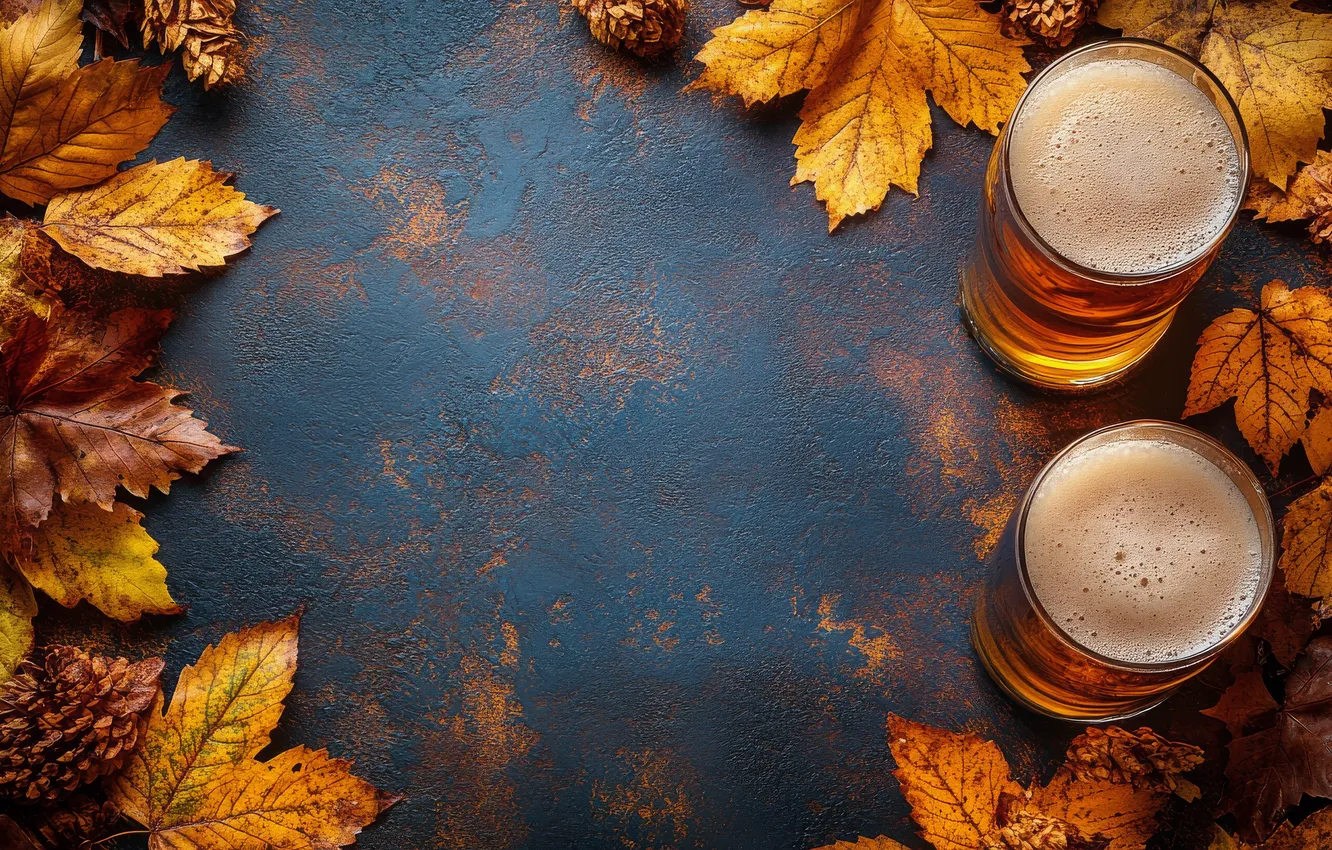 Photo wallpaper autumn, leaves, beer, AI art, neural network