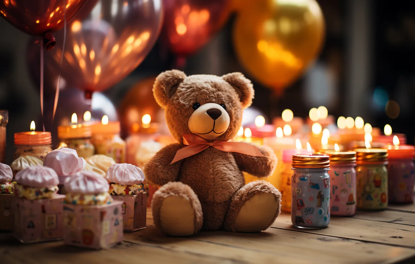 Photo wallpaper balls, light, lights, balloons, flame, birthday, holiday, toy