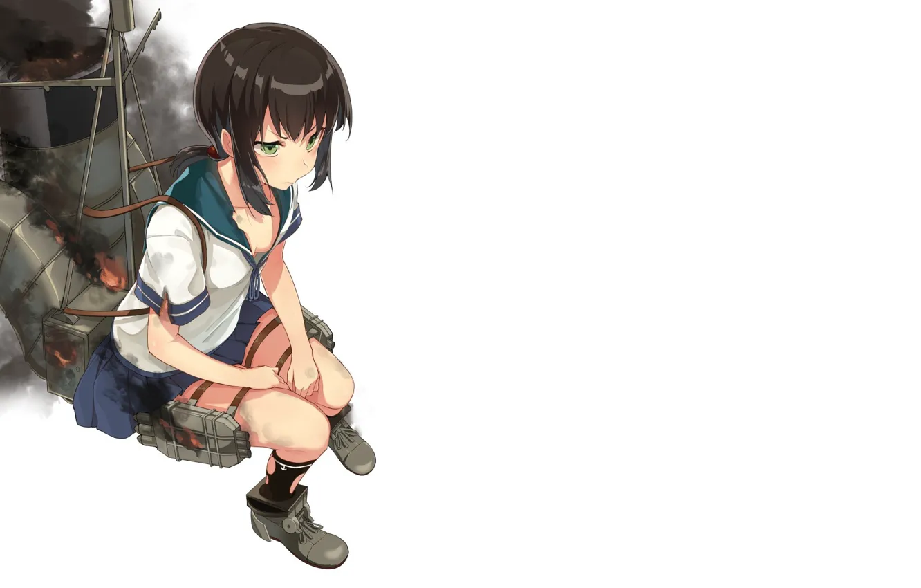 Photo wallpaper girl, green eyes, weapon, anime, brunette, asian, oriental, asiatic