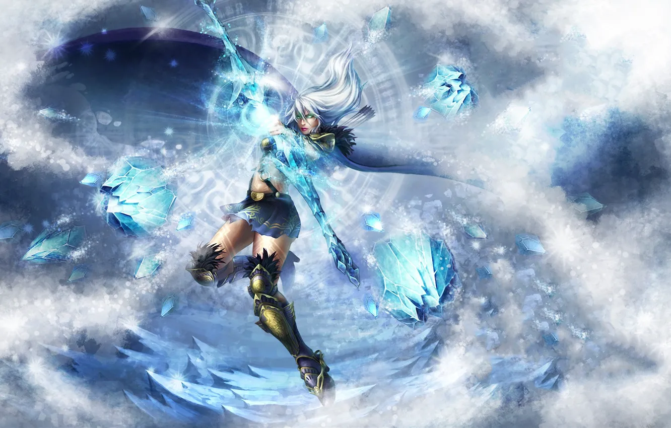Photo wallpaper ice, girl, magic, bow, Archer, cloak, arrows, Blizzard