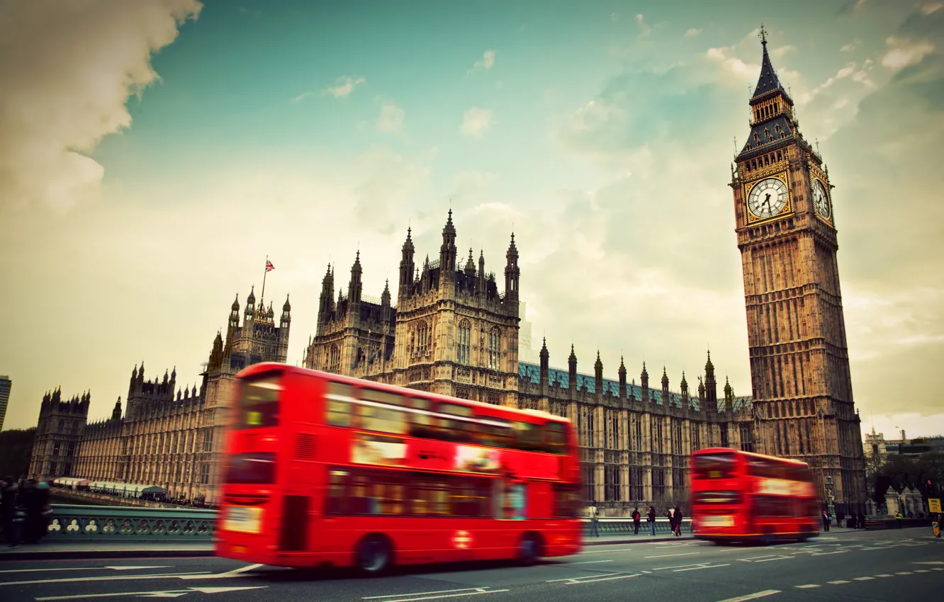 Photo wallpaper England, London, London, England, Big Ben, Westminster Abbey, red bus