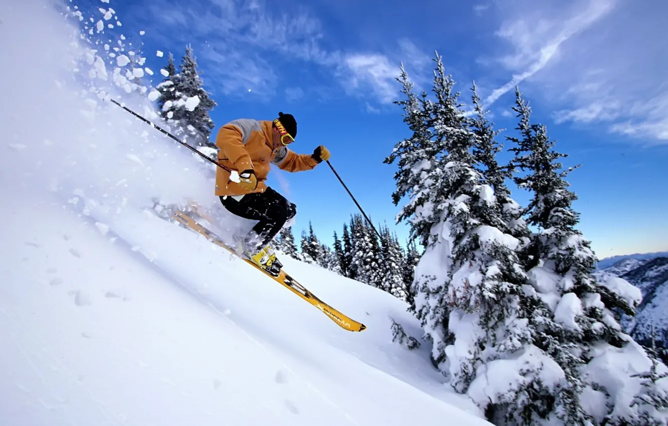 Photo wallpaper winter, snow, ski, extreme