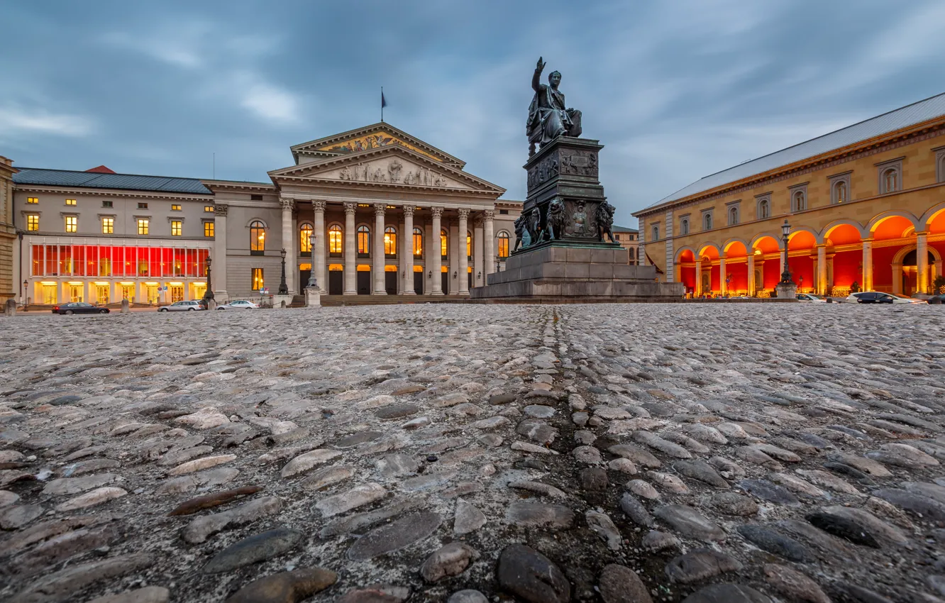 Photo wallpaper Germany, Munich, monument, Germany, Munich, National Theatre, Square Of Max Joseph, National theatre
