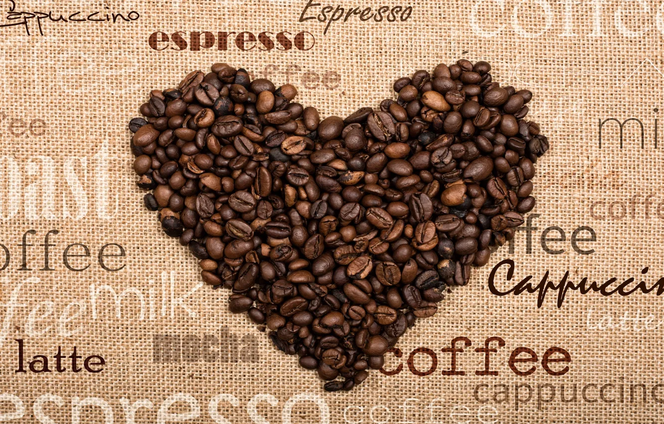 Photo wallpaper the inscription, coffee, coffee beans, the heart