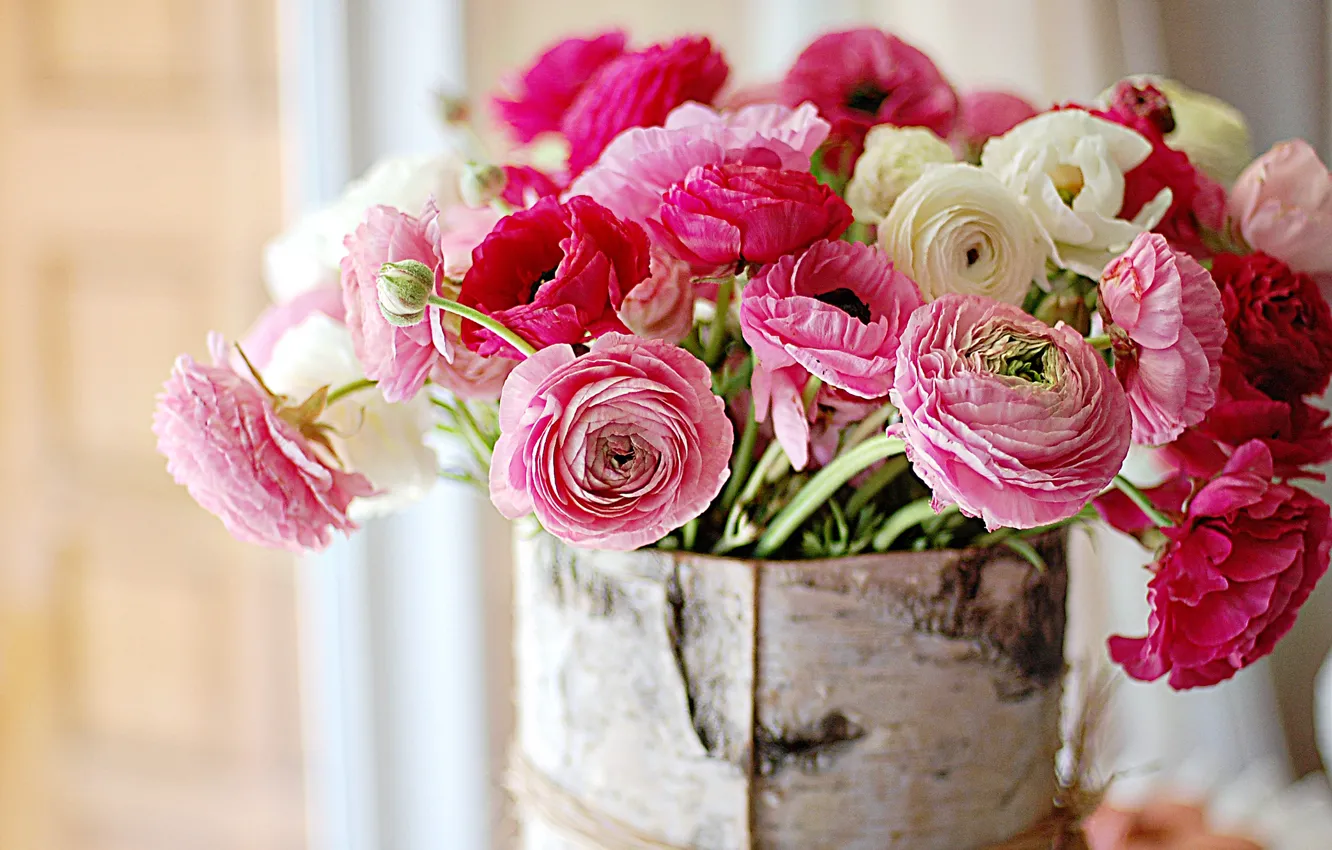 Photo wallpaper flowers, bouquet, hot pink