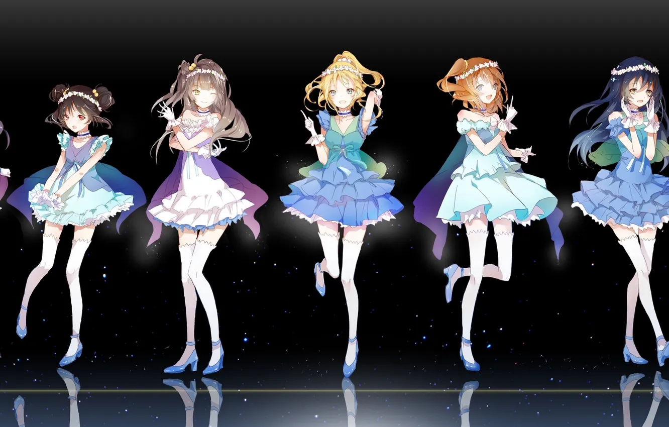 Photo wallpaper girl, anime, art, wreath, yazawa nico, love live! school idol project, sonoda umi, minami kotori