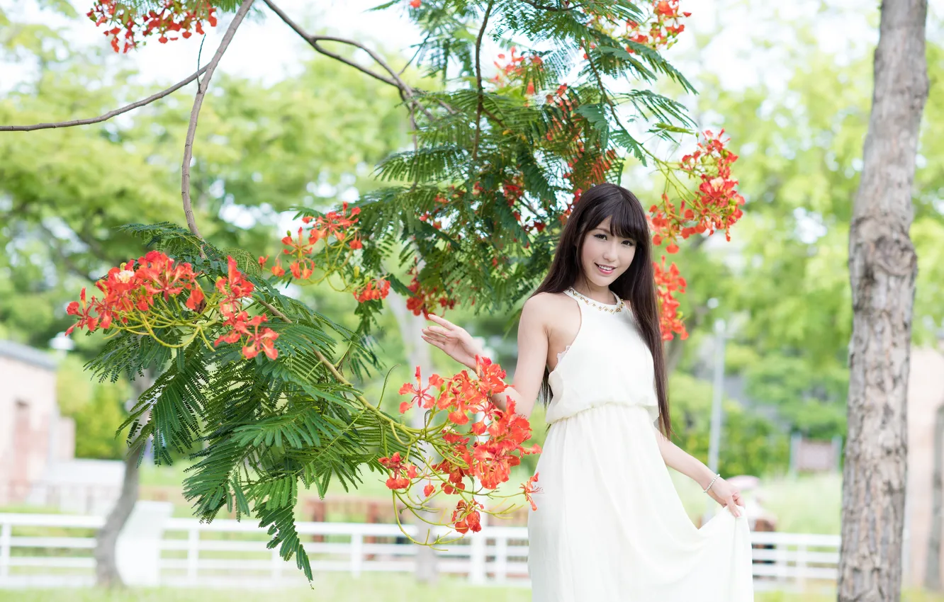 Photo wallpaper summer, look, girl, nature, face, dress