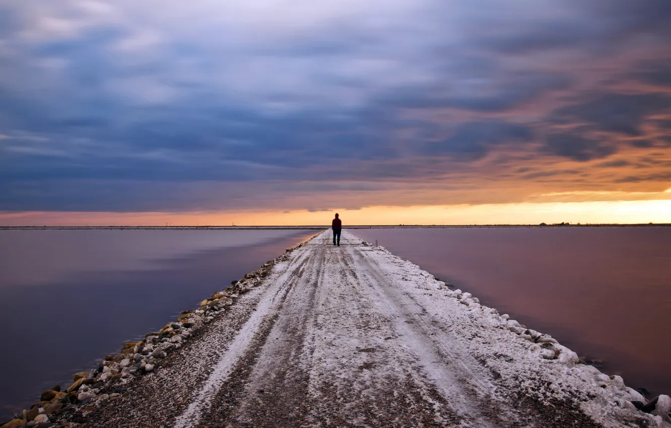 Photo wallpaper road, the sky, water, landscape, people