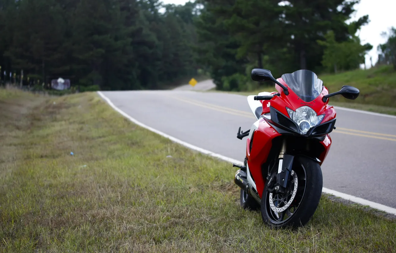 Photo wallpaper road, red, motorcycle, red, suzuki, bike, Suzuki, gsx-r600