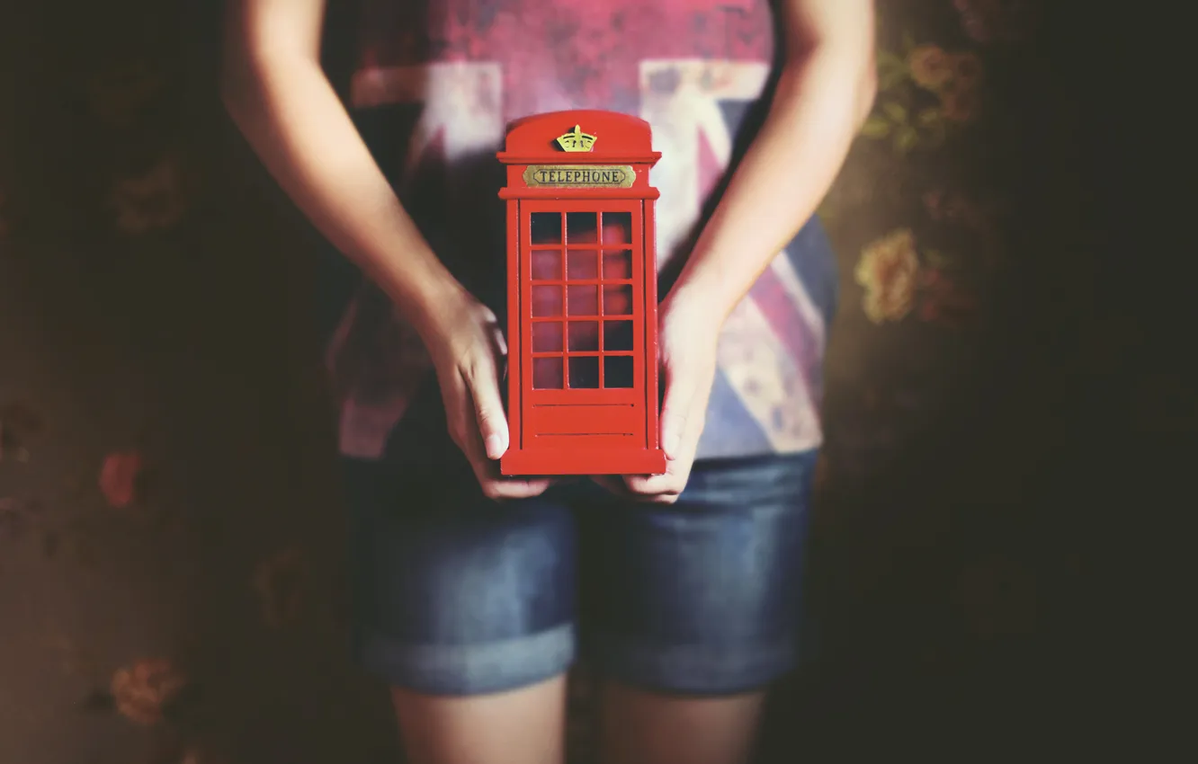 Photo wallpaper hands, red, phone booth