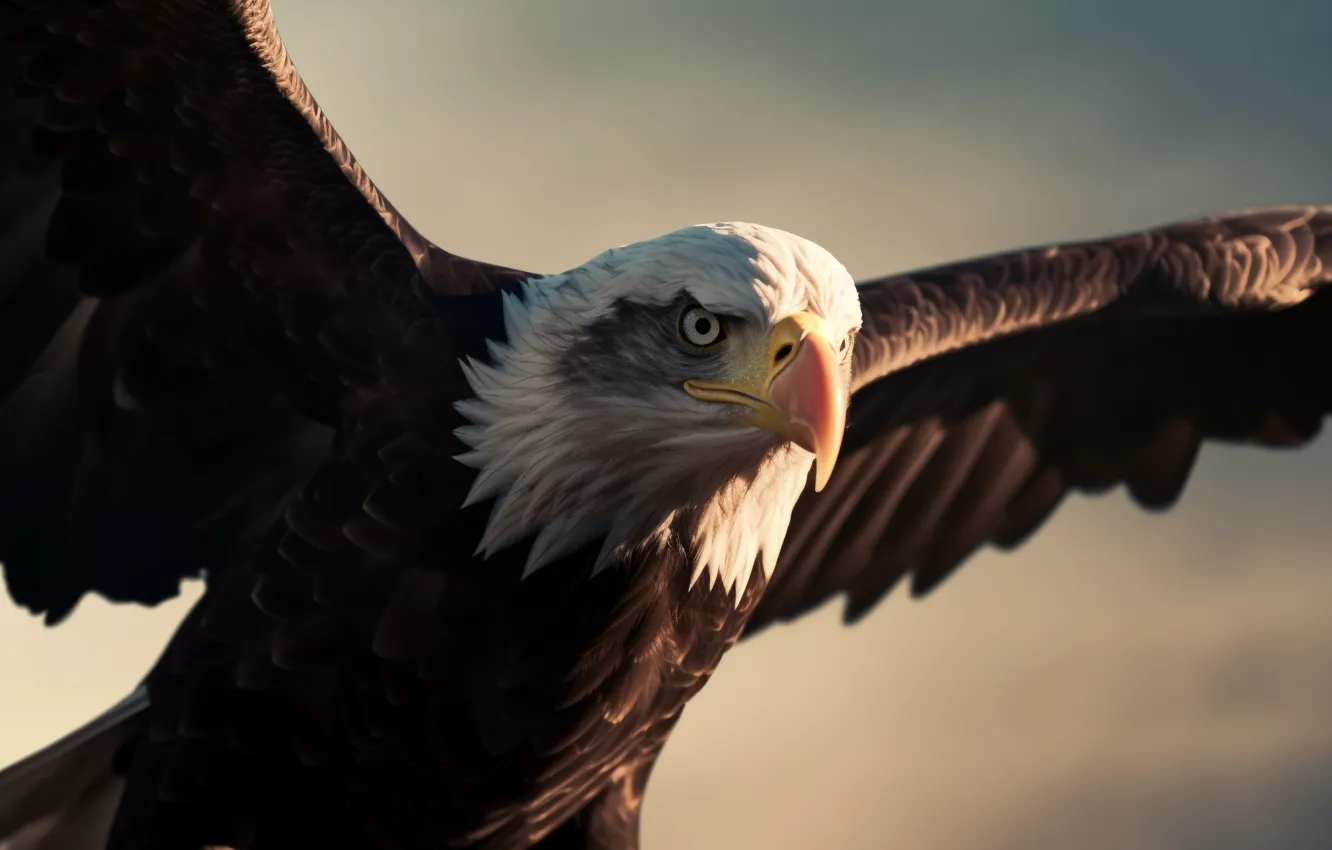 Photo wallpaper Look, Bird, Wings, Predator, Digital art, Bald eagle, Eagle, A bird of prey