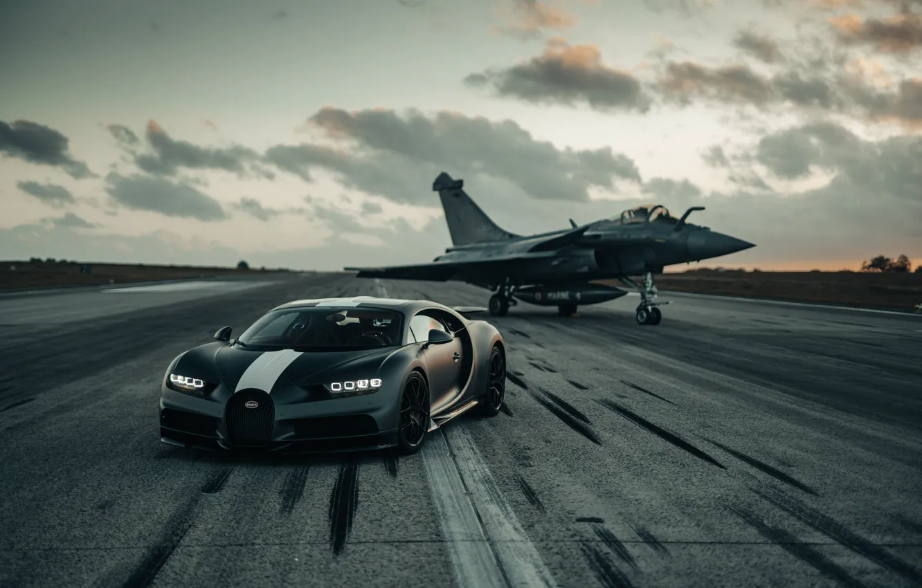 Photo wallpaper bugatti, grey, Dassault Rafale, chiron