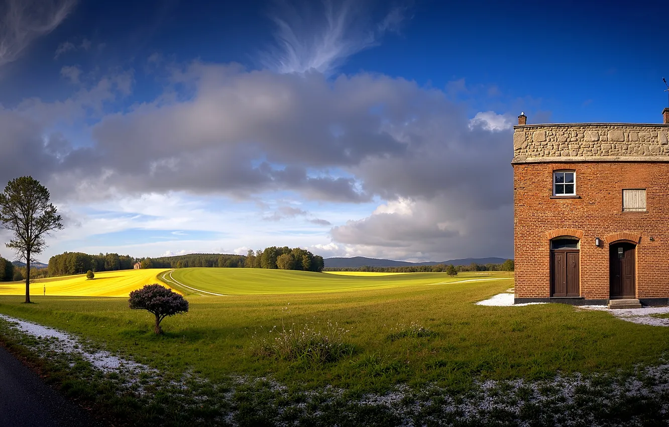 Photo wallpaper house, road, nature, country
