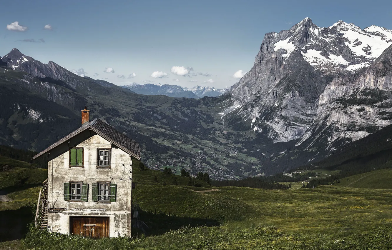 Photo wallpaper mountains, nature, house