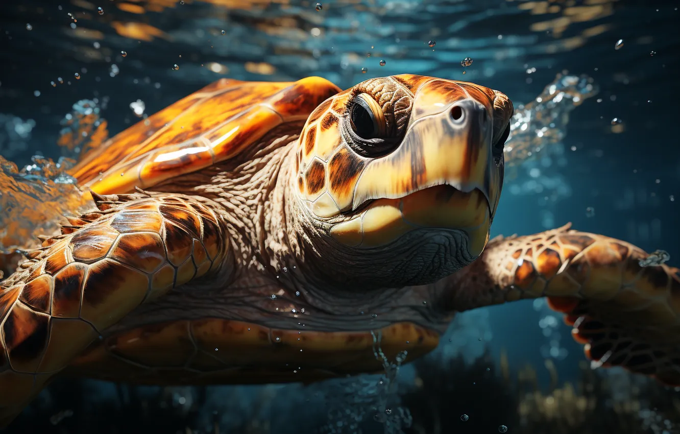 Photo wallpaper sea, turtle, sea turtle, AI art, neural network