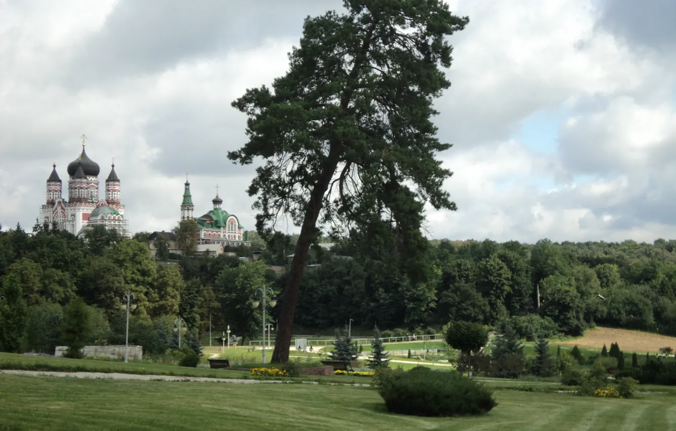 Photo wallpaper summer, trees, Park, the monastery, Kiev, Feofania