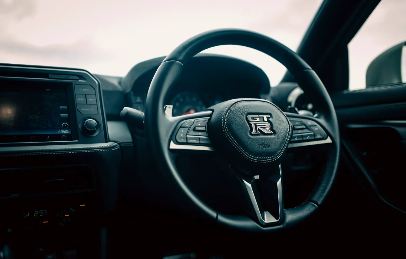 Photo wallpaper logo, Nissan, GT-R, R35, Steering Wheel, 2023, Nissan GT-R Premium Edition T-spec