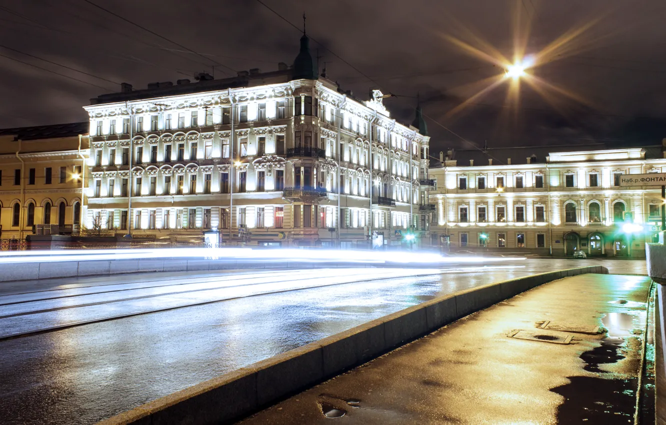 Photo wallpaper road, night, lights, street, Peter, lights, Saint Petersburg, night
