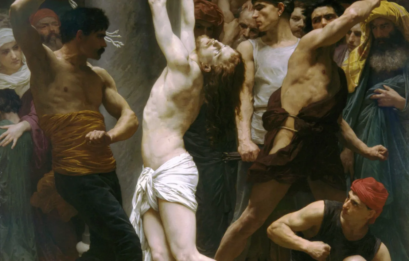 Photo wallpaper people, picture, whip, Jesus Christ, William-Adolphe Bouguereau, French academic artist, William-Adolphe Bouguereau, The Flagellation of …