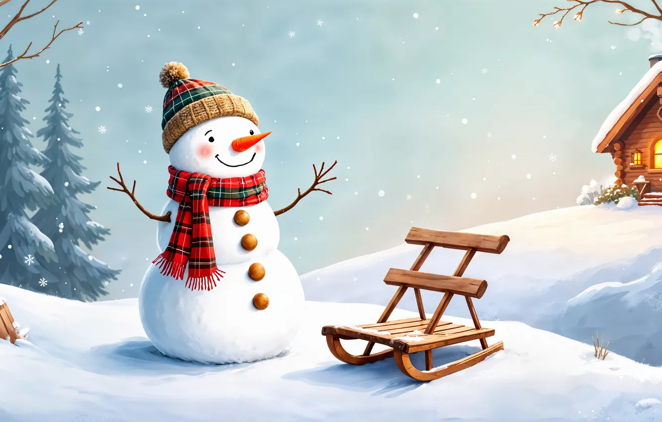 Photo wallpaper winter, snow, decoration, new year, Christmas, snowman, Christmas, winter