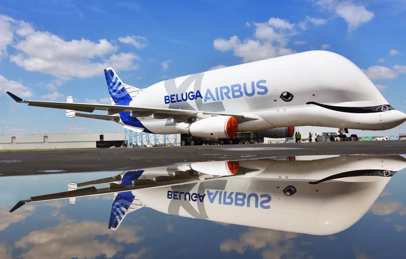 Photo wallpaper the plane, Reflection, the plane, Cargo, Airbus, Beluga, A300, Airbus Beluga