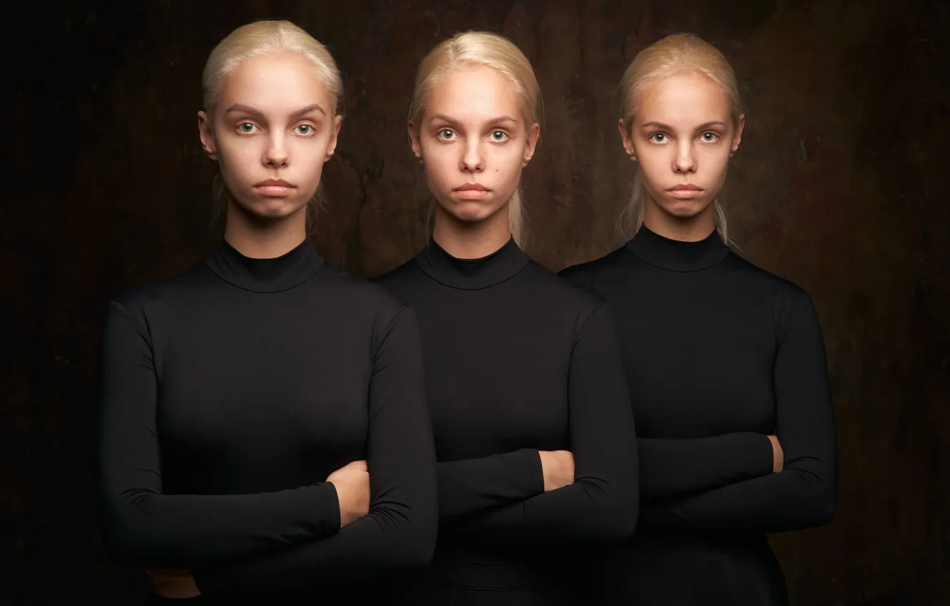 Photo wallpaper portrait, Sisters, three, in black, three girls, Alexander Vinogradov, blonde beauties