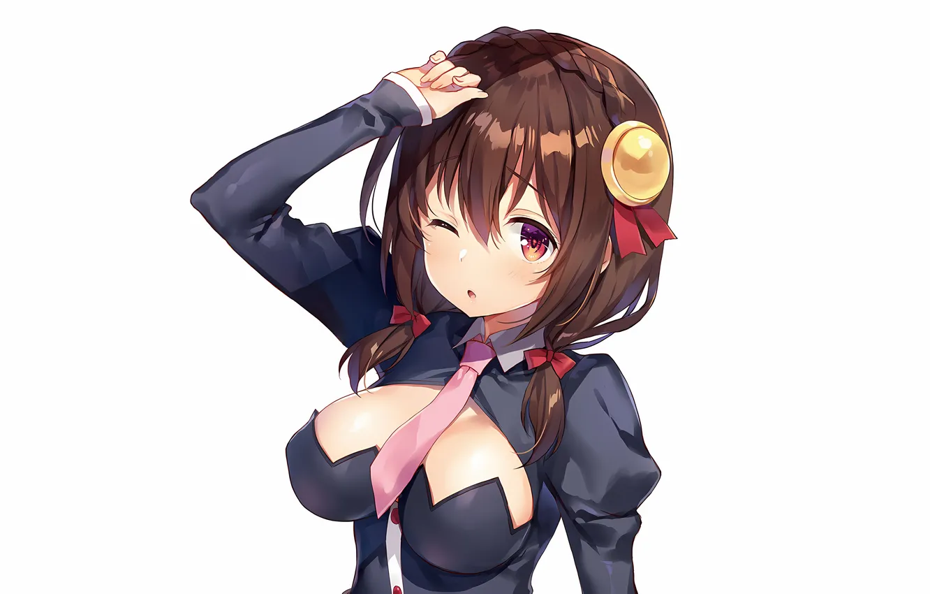 Photo wallpaper girl, sexy, game, cleavage, blouse, long hair, brown hair, boobs