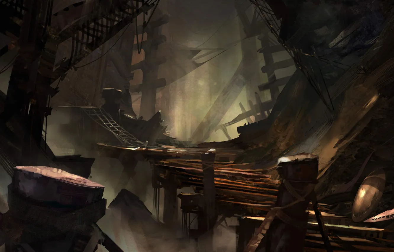 Photo wallpaper Board, art, ladder, steps, abandonment, dungeon, Kopi, Neal Hanson