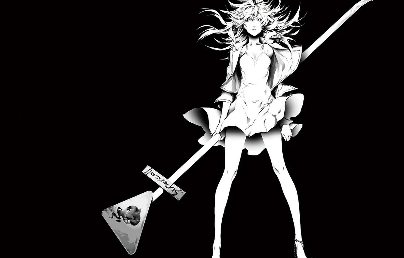 Photo wallpaper girl, sign, anime, rope, dress, art, monochrome, miwa shirow