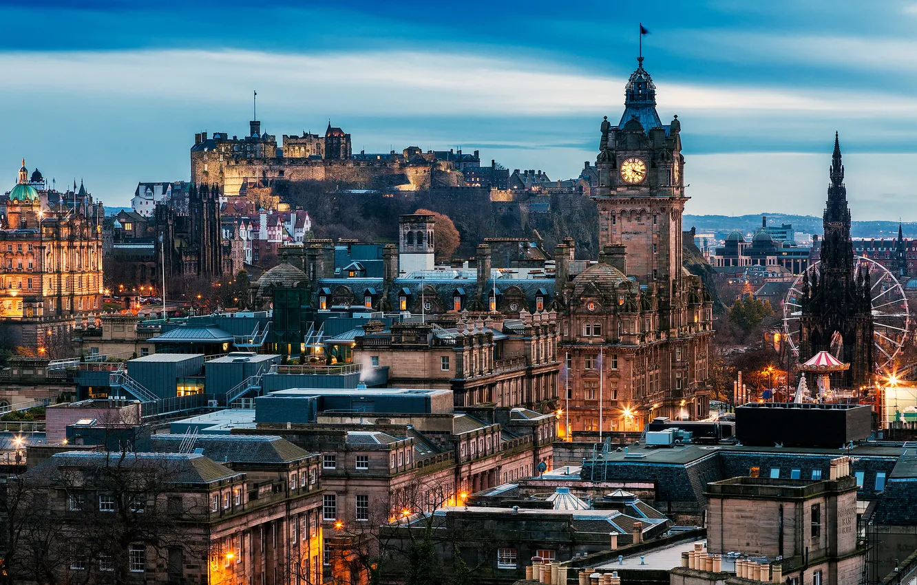 Photo wallpaper the city, castle, building, home, the evening, Scotland, architecture, Scotland