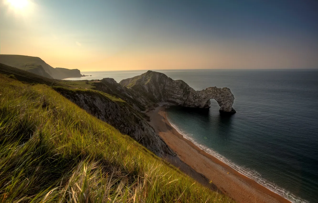 Photo wallpaper sea, beach, the sky, the sun, landscape, background, rocks, Wallpaper