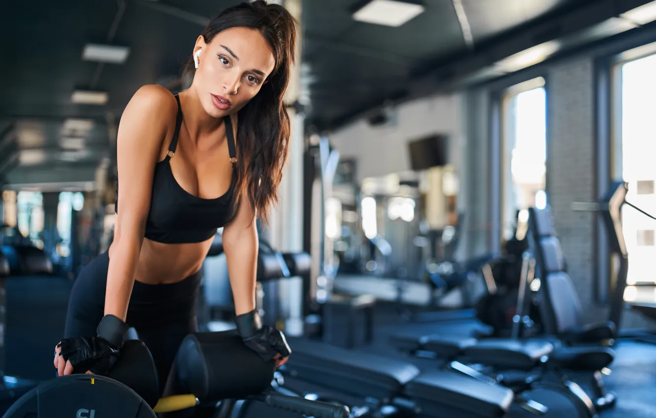 Photo wallpaper model, brunette, look, fitness, gym
