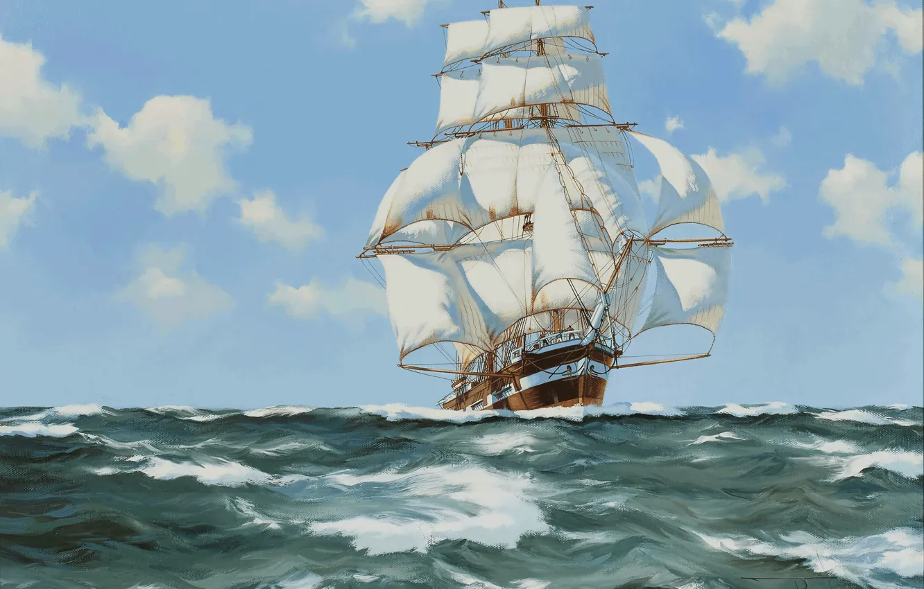 Photo wallpaper sea, sailboat, James Brereton, white sails